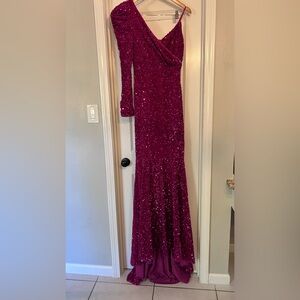 FAERIESTY Sequin One-Shoulder Fuchsia Evening Gown